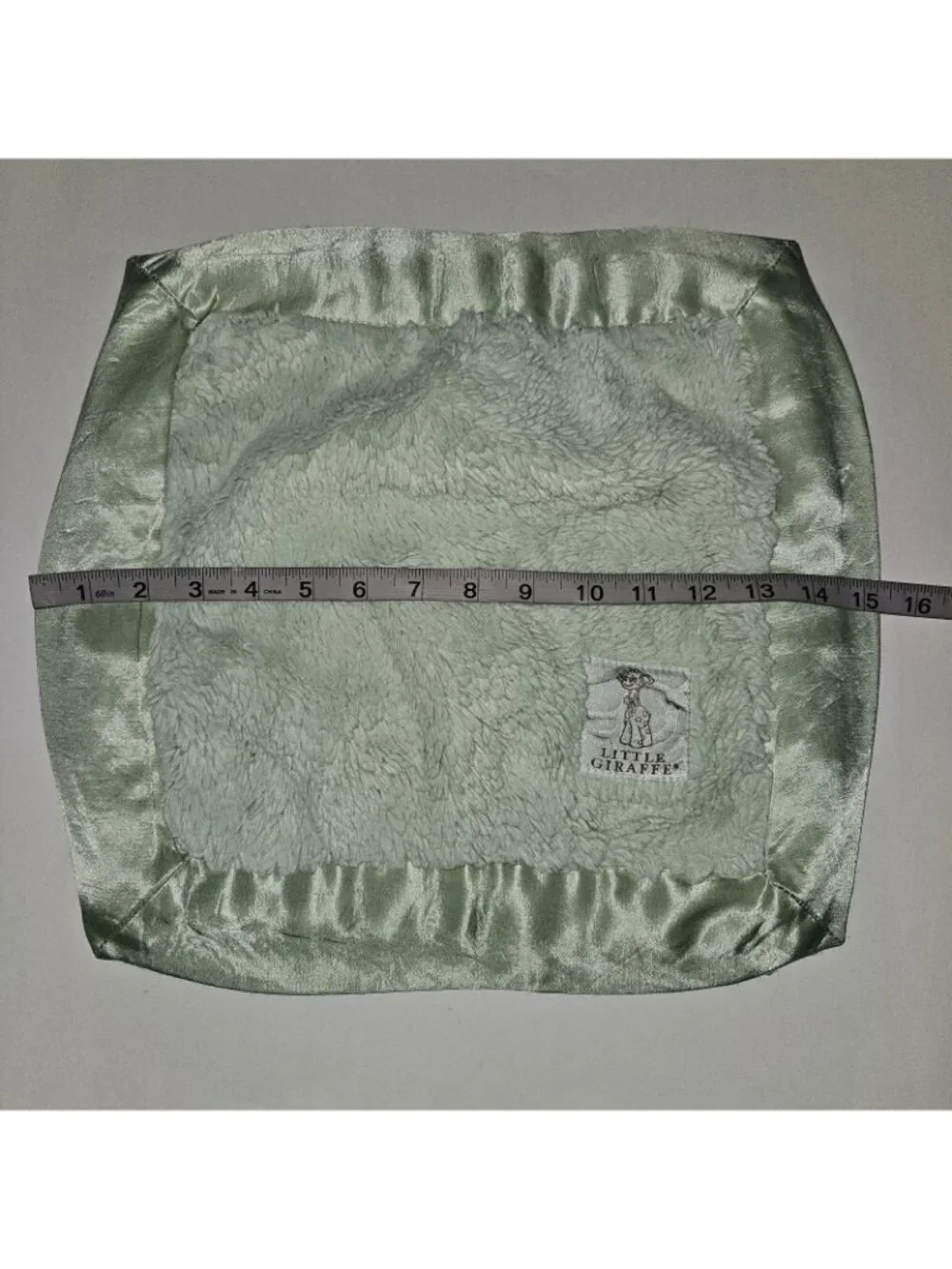 Little Giraffe Green Square Baby Lovey Fleece Satin Trim